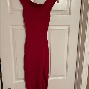 Red Off the Shoulder Bodycon Midi Dress